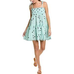Tanya Taylor Swim Cover-Up Lina Dress Sundress Embroidered Smocked Cotton Size S